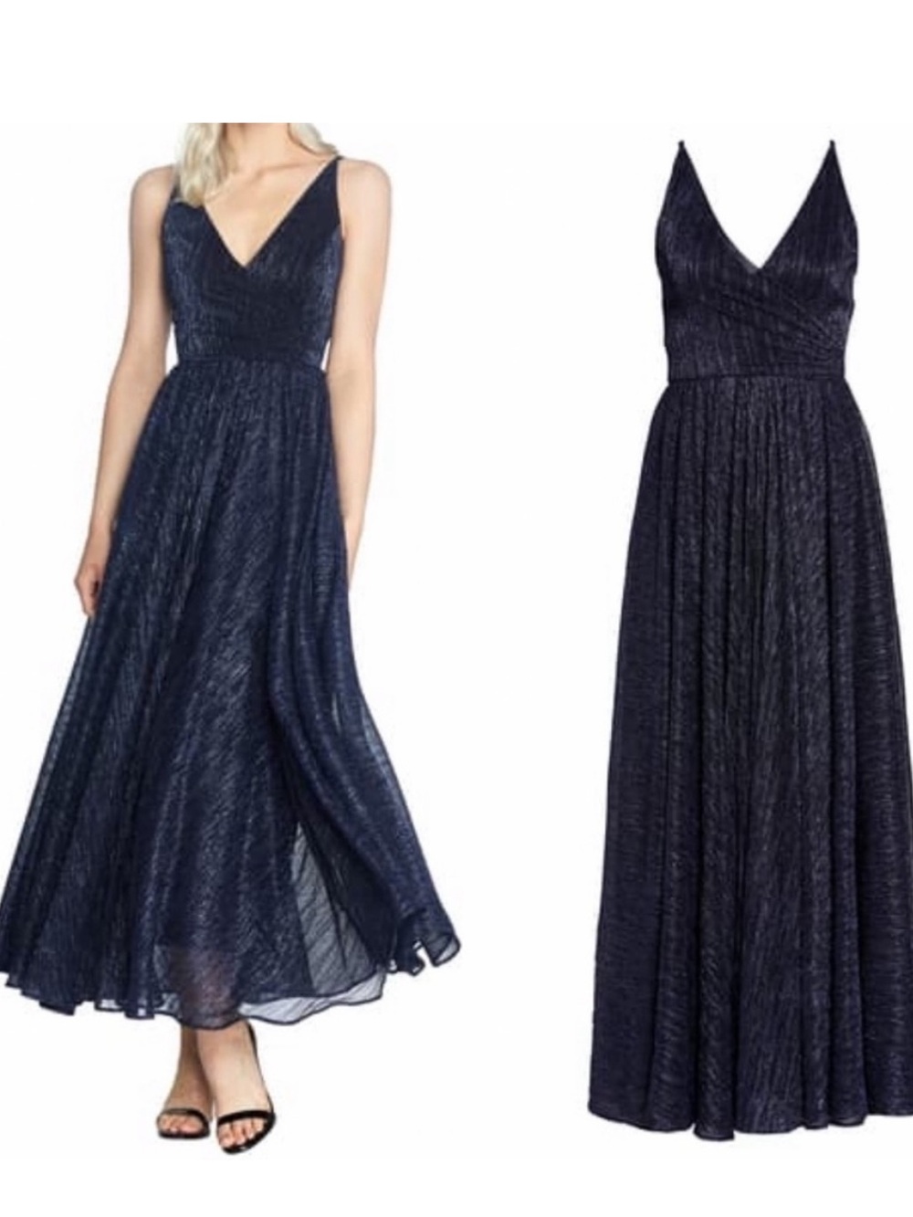 Dress the Population Juliet’s V-Neck Navy Blue Maxi Dress with Textured Shine